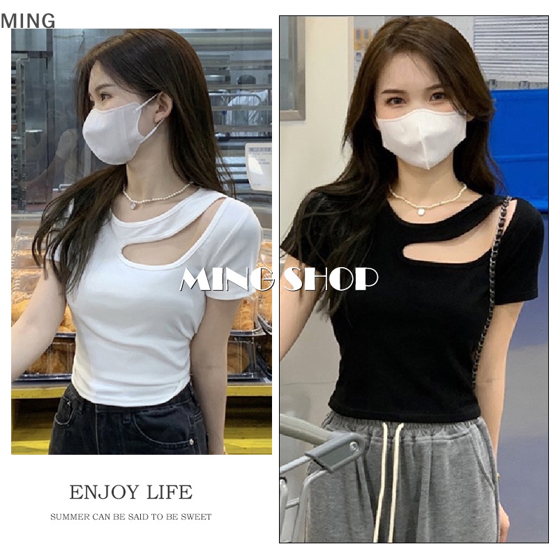 Áo Thun Tay Ngắn Cổ Tròn Màu Sắc Đơn Giản Cho Nữ