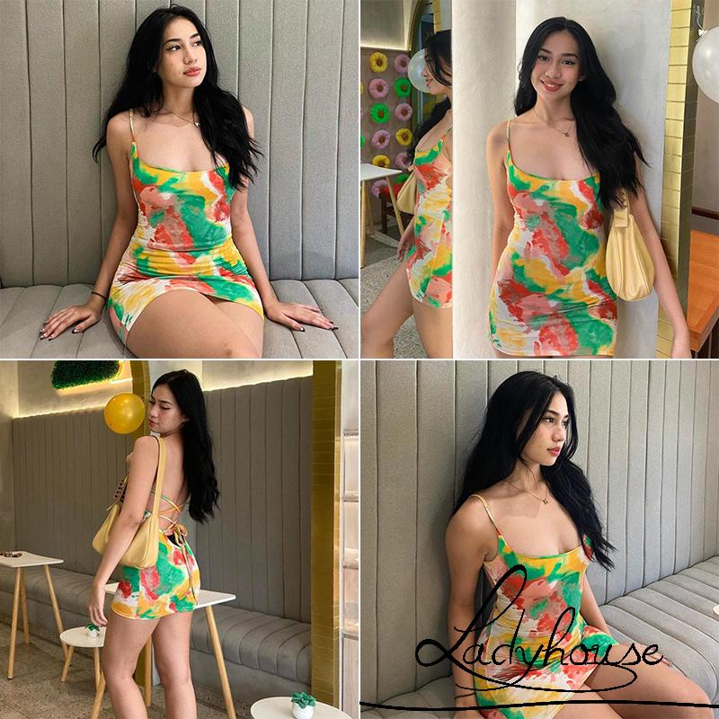 Đầm Dài Không Tay Hở Lưng In Họa Tiết Graffiti Thời Trang Mùa Hè Cho Nữ