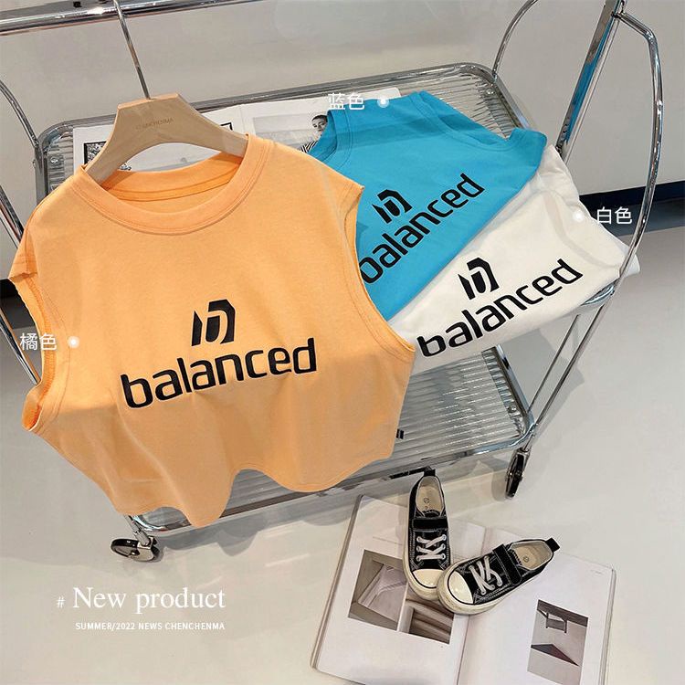 Áo Thun Cotton Mỏng Sát Nách Cổ Tròn In Chữ Thời Trang Mùa Hè Cho Bé Trai