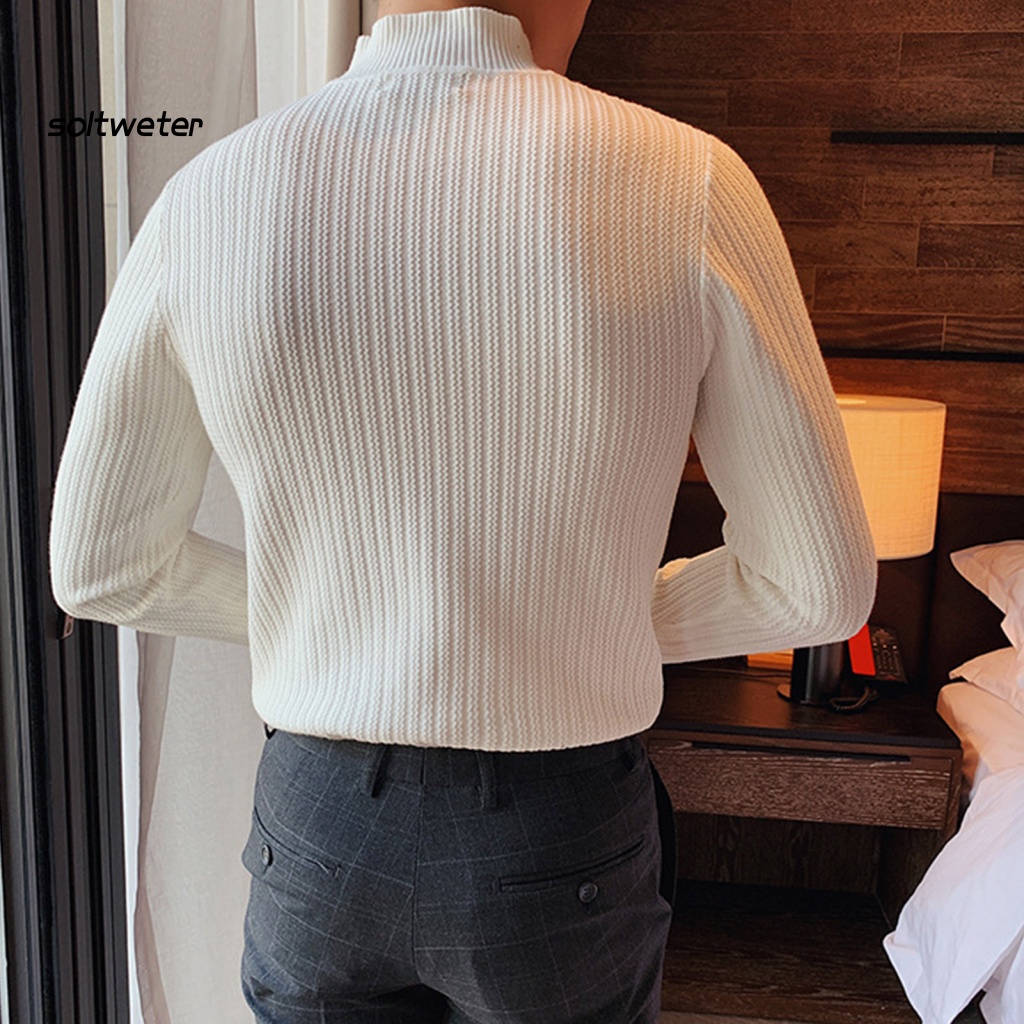 St Áo Sweater Cổ Cao Tay Dài Màu Trơn Họa Tiết Kẻ Sọc Thoải Mái Thời Trang Mùa Đông Cho Nam
