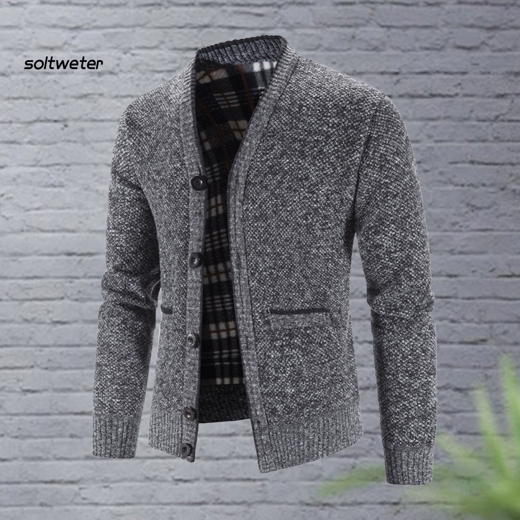 Áo Khoác Cardigan Dệt Kim Cổ Chữ V Màu Sắc Đơn Giản Cho Nam