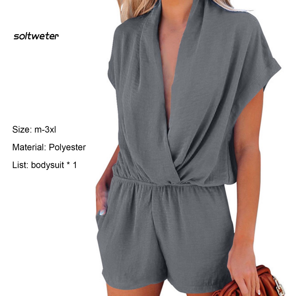 Bộ Áo Liền Quần Cổ Chữ V Sâu Chống Dầu Màu Trơn Mặc Hàng Ngày Cho Nữ