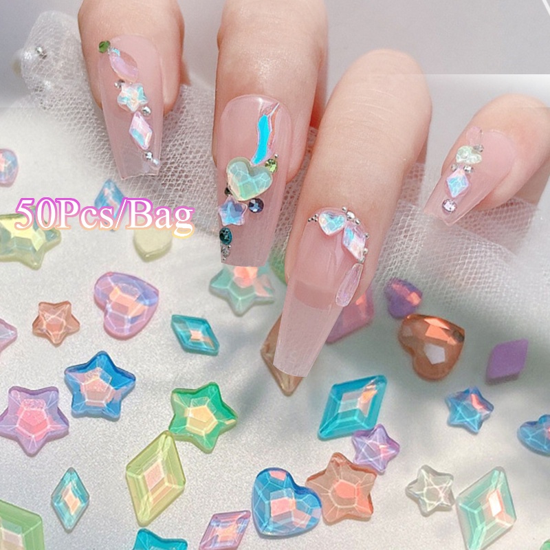 UR SUGAR  Set 50 Viên Đá 3D Nhiều Màu Sắc Dùng Trang Trí Móng Tay Nghệ Thuật Tiện Dụng