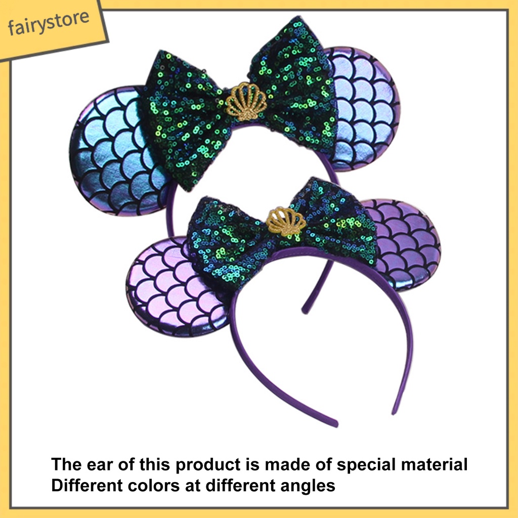 Băng Đô Cài Tóc Hình Tai Chuột Đính Kim Sa Lấp Lánh Màu Sắc Tương Phản Cho Bé Gái