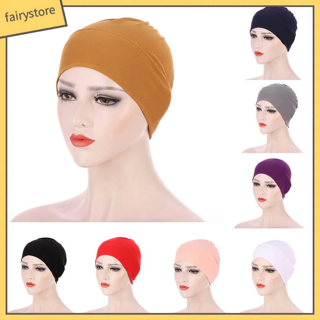 Mũ Turban Trùm Đầu Co Giãn Màu Trơn Cho Nữ