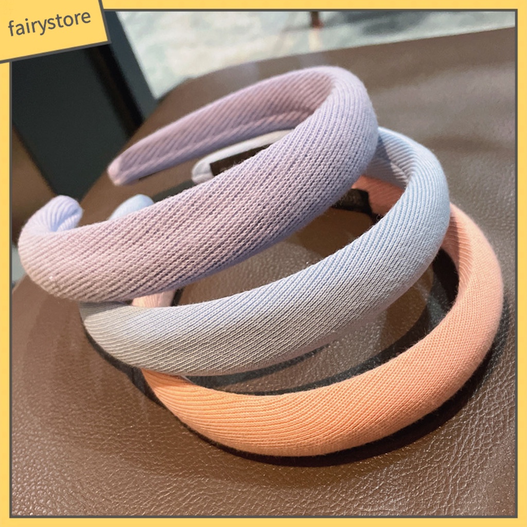 Băng Đô Cài Tóc Bản Rộng Tăng Chiều Cao Bằng Xốp Chống Trượt Màu Trơn Có Gân