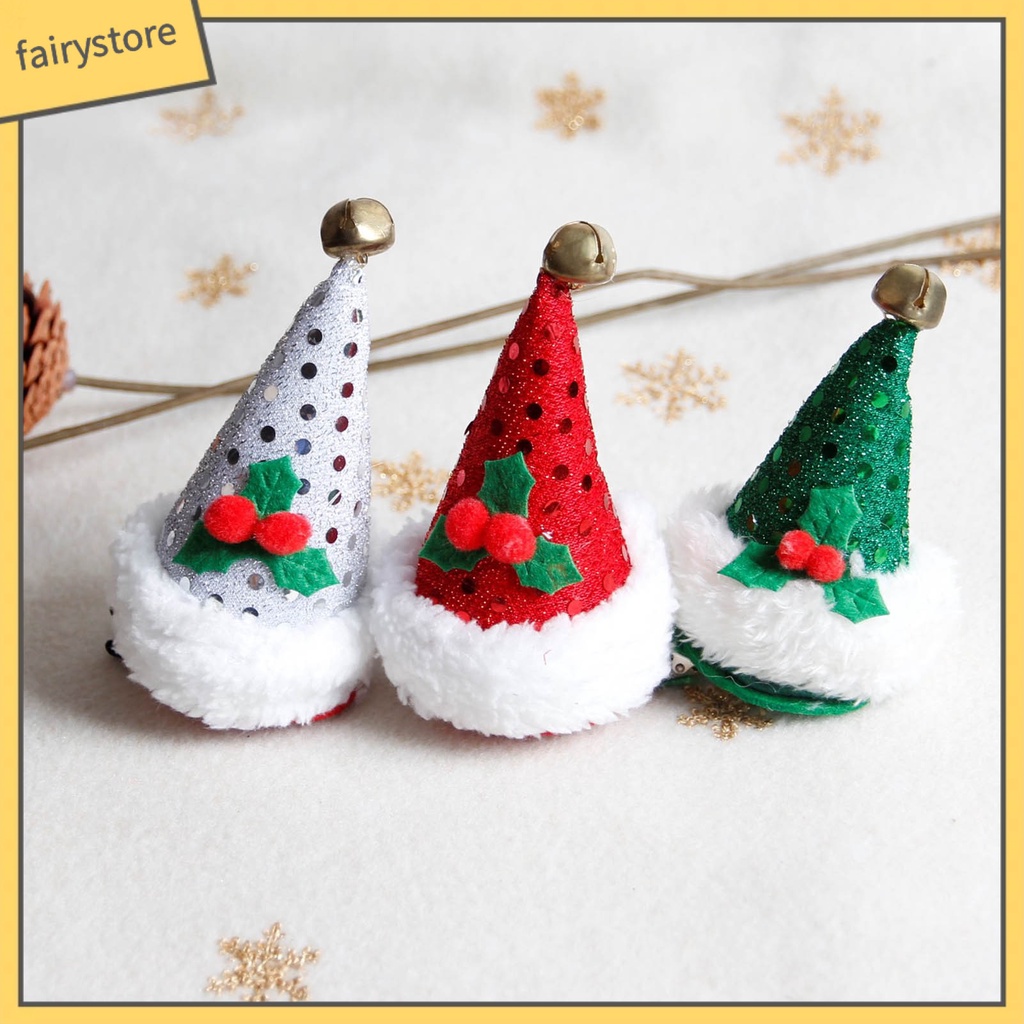 Kẹp Tóc Hình Nón Giáng Sinh Màu Đỏ / Xanh Lá / Trắng Chống Rơi Thoải Mái Thích Hợp Làm Quà Tặng