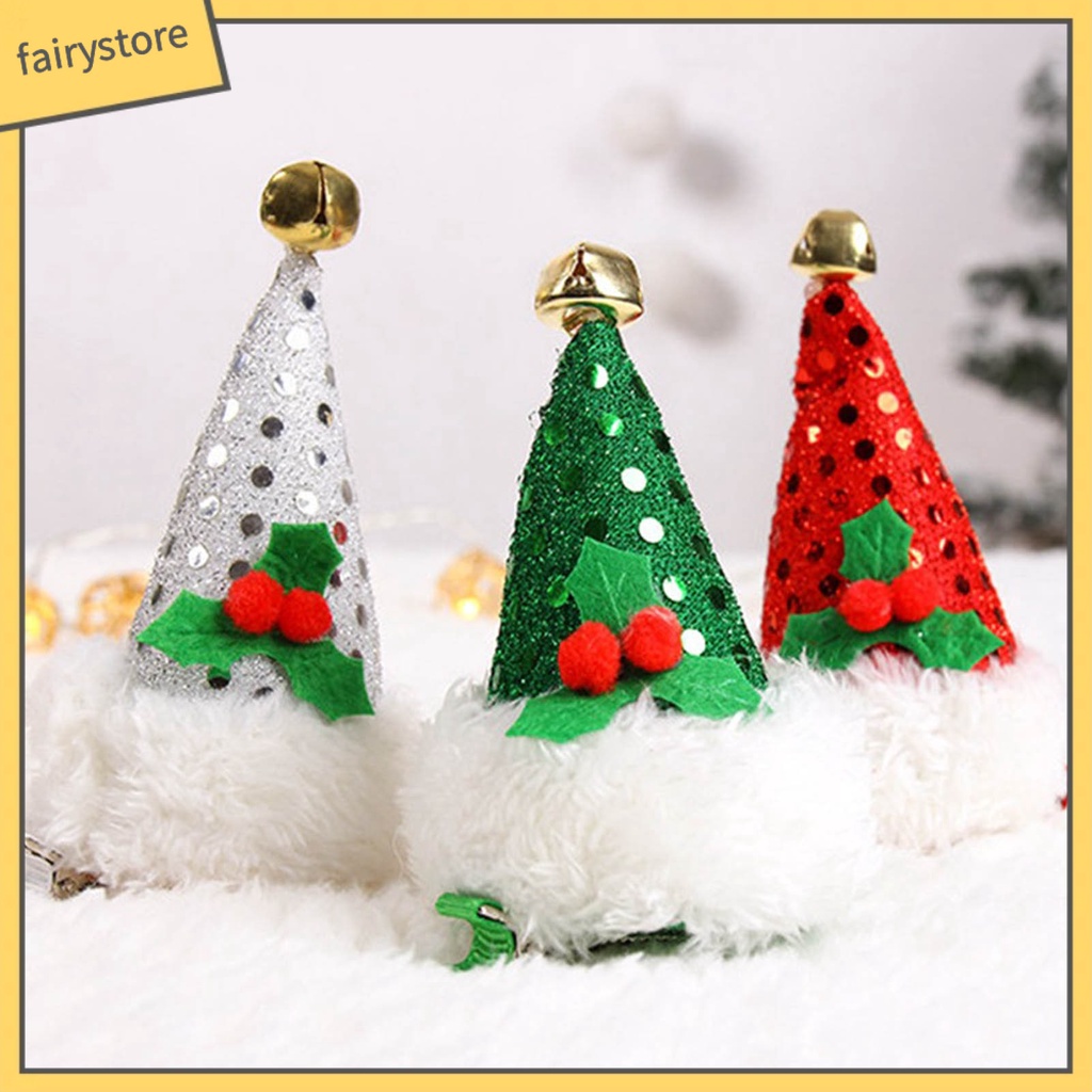 Kẹp Tóc Hình Nón Giáng Sinh Màu Đỏ / Xanh Lá / Trắng Chống Rơi Thoải Mái Thích Hợp Làm Quà Tặng
