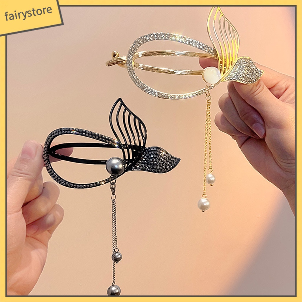 Kẹp Tóc Đính Đá / Ngọc Trai Giả Hình Đuôi Cá Chống Trượt Tiện Dụng