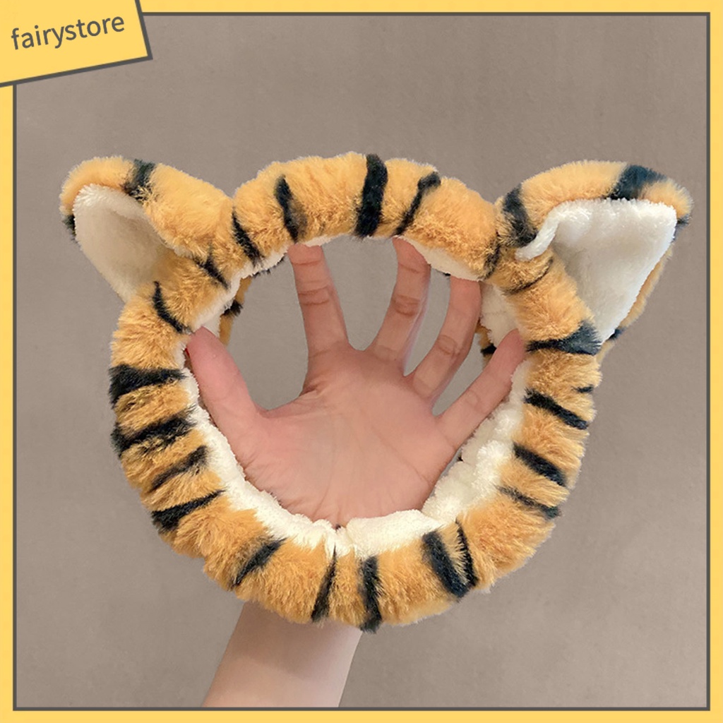 Băng Đô Cài Tóc Rửa Mặt Co Giãn Tốt In Họa Tiết Tai Hổ Hoạt Hình Cho Nữ