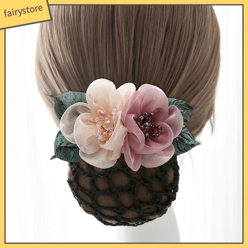 Dây Buộc Tóc Co Giãn Đính Hạt Và Hoa Ruy Băng Thanh Lịch Cho Nữ