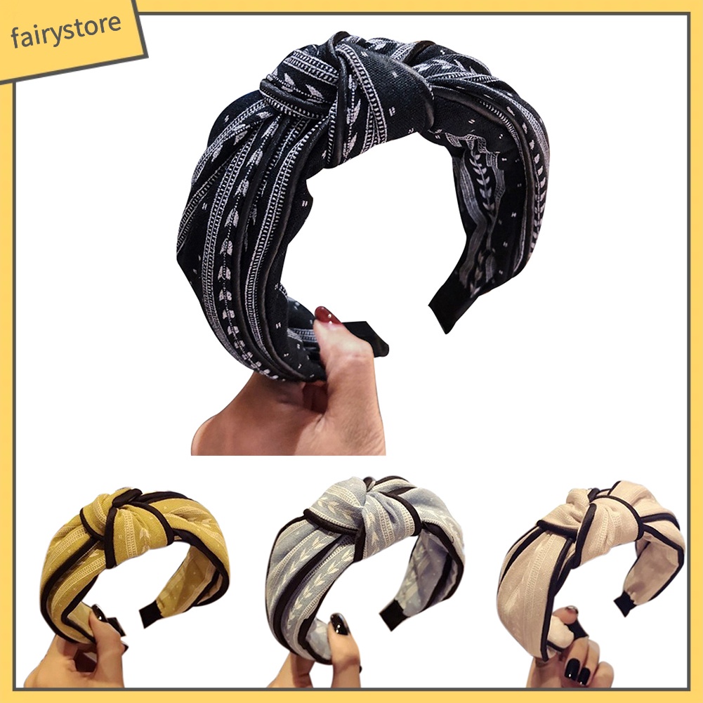 Băng Đô Vải Bản Rộng Thắt Nút Họa Tiết Lá Thời Trang Cho Nữ