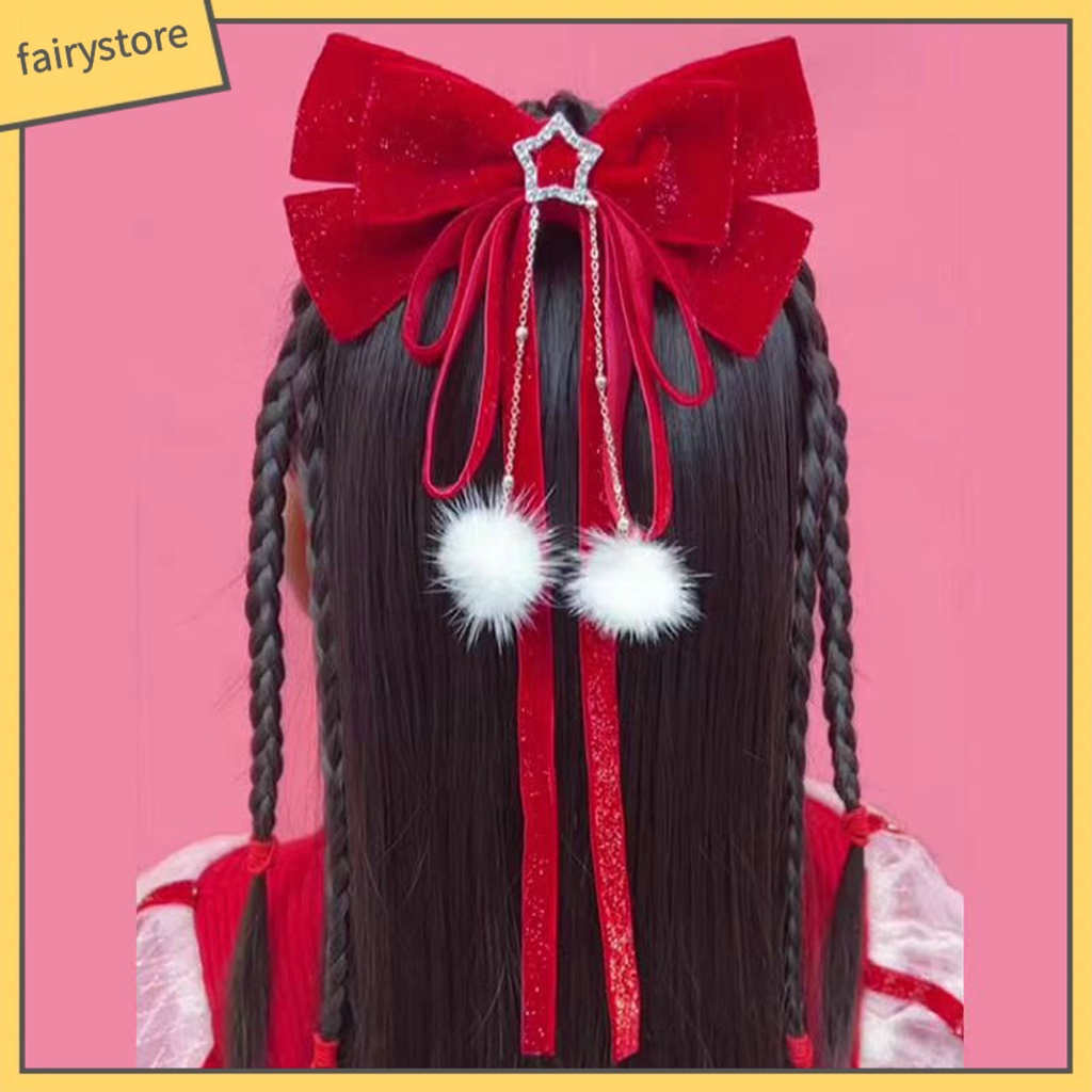 Kẹp Tóc Nơ Đính Ngọc Trai Giả Lấp Lánh Chống Trượt Trang Trí Năm Mới