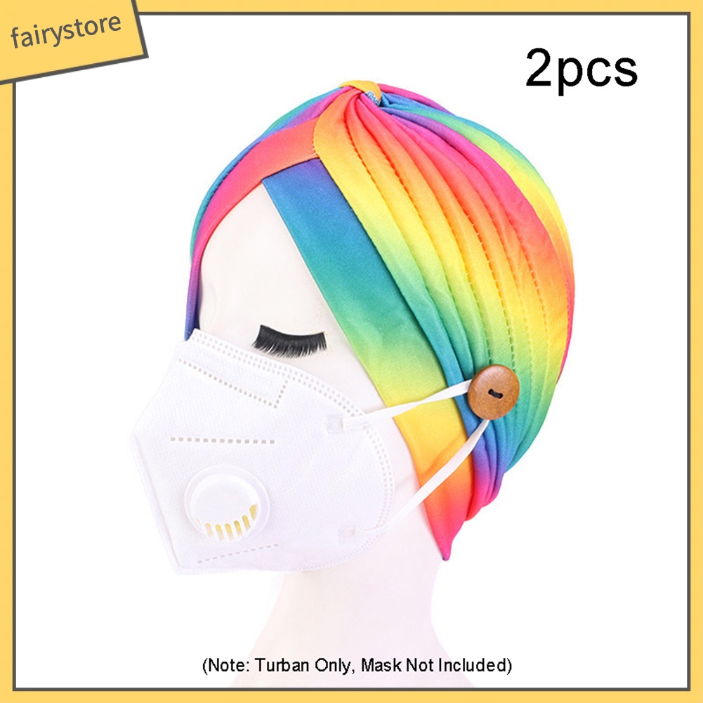 Set 2 Mũ Turban In Họa Tiết Cầu Vồng Thời Trang Nữ