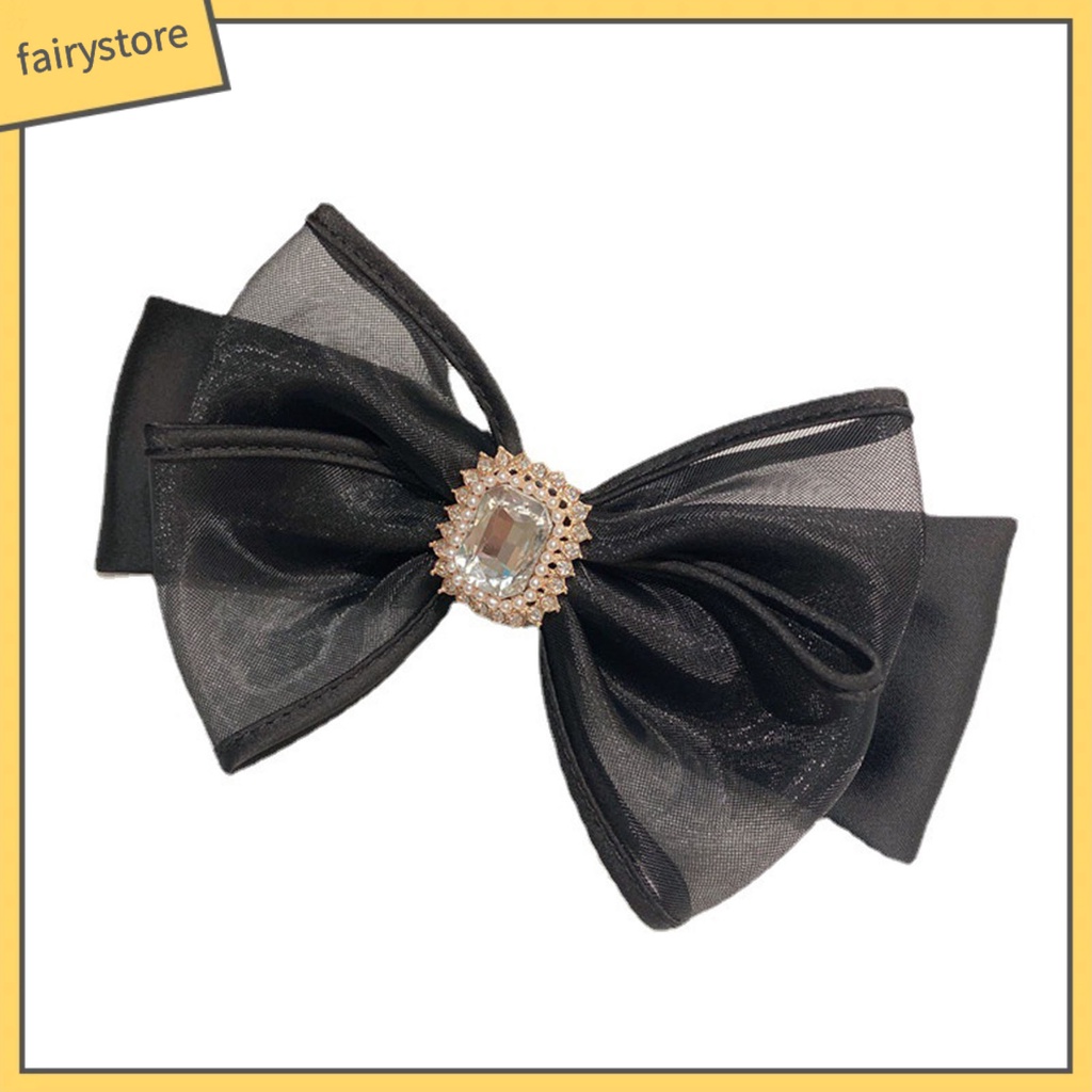 Kẹp Tóc Trang Trí Hình Nơ Lưới Đính Đá Phong Cách Hàn Quốc Ngọt Ngào