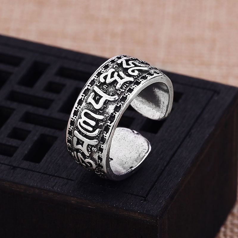Nhẫn Hở Mạ Bạc 925 Thái Lan Sáu Cánh Độc Đáo Có Thể Điều Chỉnh Phong Cách Retro Cho Nam