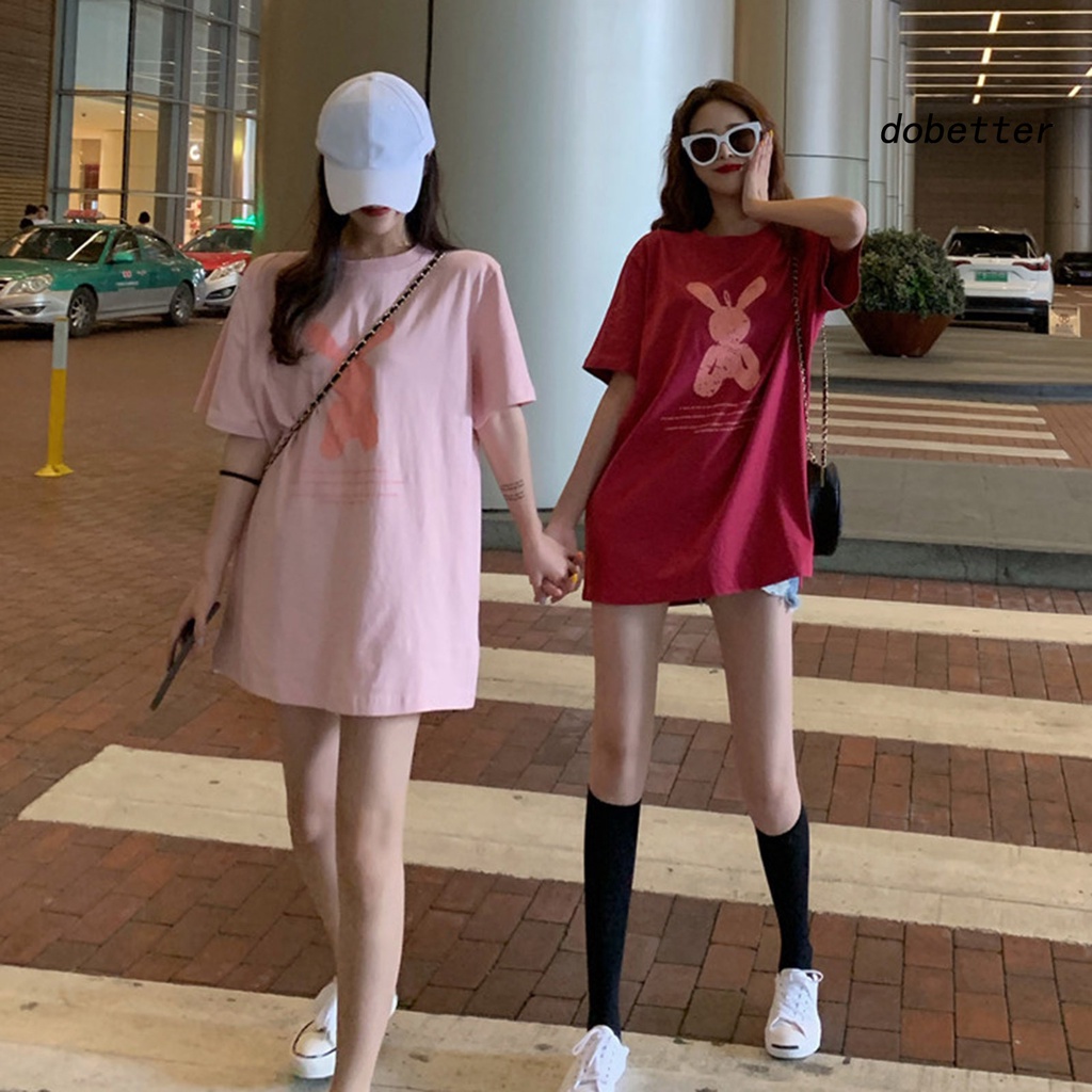 Áo Thun Nữ Cổ Tròn Dáng Rộng In Họa Tiết Hoạt Hình Phối Màu Tương Phản Thời Trang Mùa Hè