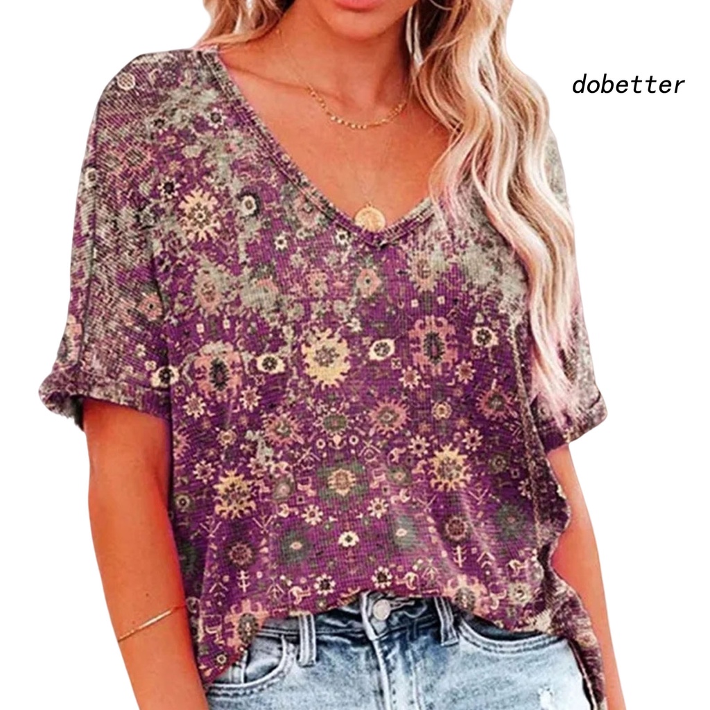 Áo Thun Tay Ngắn Cổ Chữ V In Họa Tiết Hoa 3D Phong Cách Đường Phố Thời Trang Mùa Hè Cho Nữ