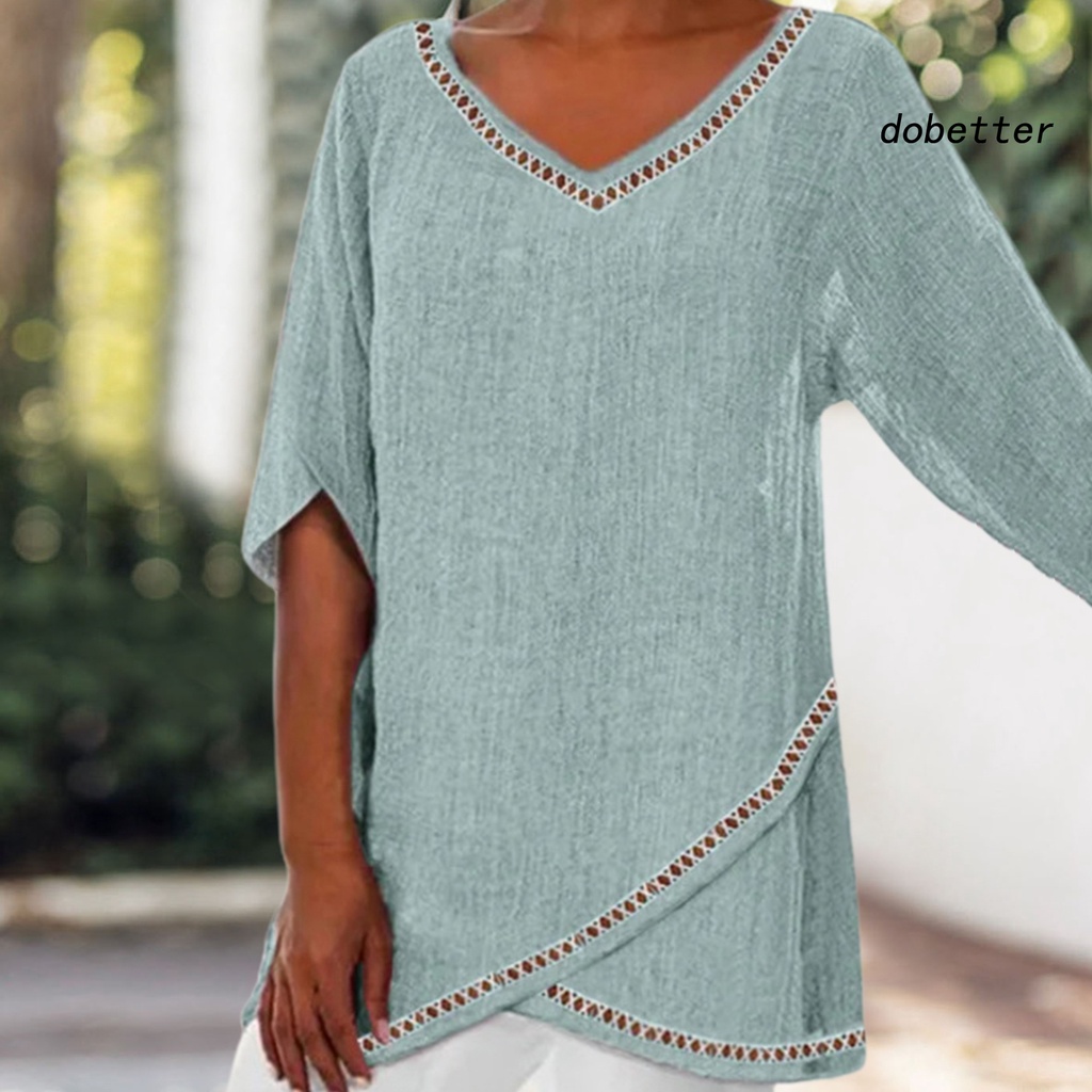 [DO] Áo Sơ Mi Dáng Rộng Cổ Chữ V Viền Ren Không Đều Màu Sắc Tinh Khiết Dành Cho Nữ