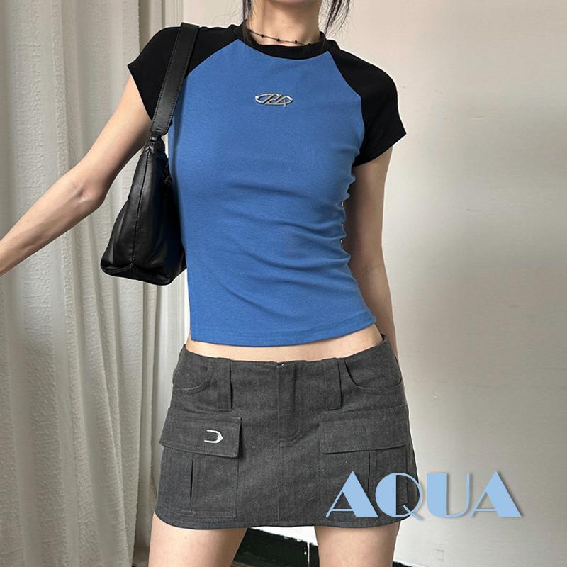 Áo Thun Croptop Tay Ngắn Dáng Ôm Màu Sắc Tương Phản Thời Trang Xuân Hè Xinh Xắn Cho Nữ