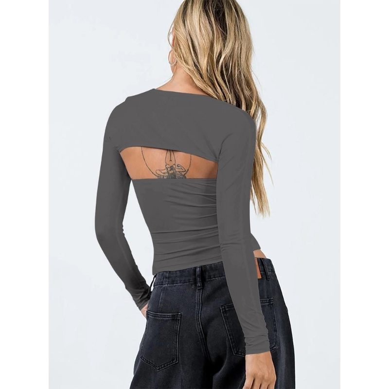 Bộ Áo Croptop Tay Dài + Quần Ngắn Ôm Dáng Quyến Rũ Thời Trang Cho Nữ