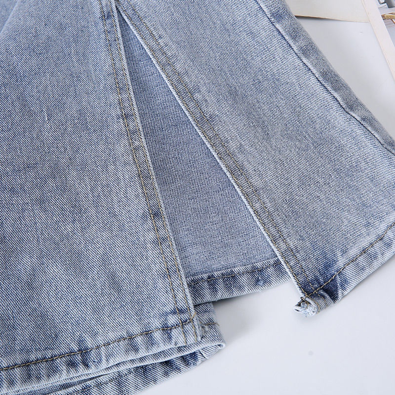 IELGY Chân váy jean Lưng Cao Xẻ Tà Thời Trang Cho Nữ