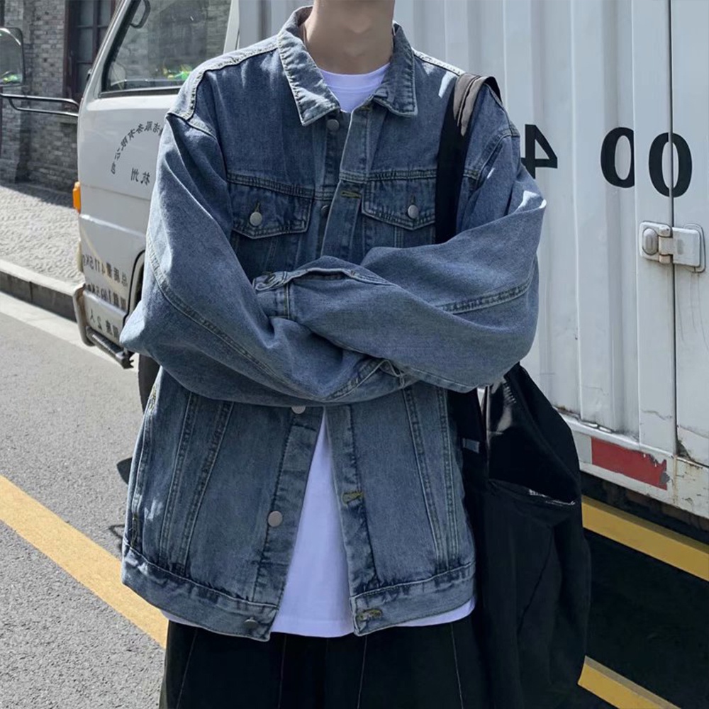 Áo Khoác Denim Dáng Rộng Phong Cách Retro Mỹ Thời Trang Xuân Hè Cho Nam Giới