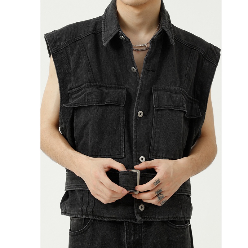 Áo Khoác Denim Không Tay Dáng Rộng Phong Cách Thời Trang Retro Mỹ