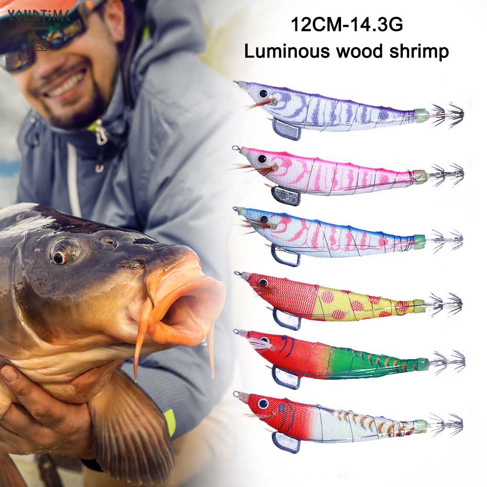 Mồi Câu Cá Giả Hình Tôm Bằng Gỗ Phát Quang Kích Thước 12cm 14.3g