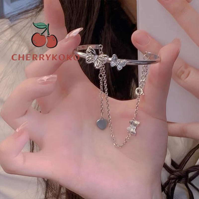 🍒🍒CHERRYKOKO Vòng Tay Hở Mạ Bạc Hình Bướm Thời Trang Cho Nữ