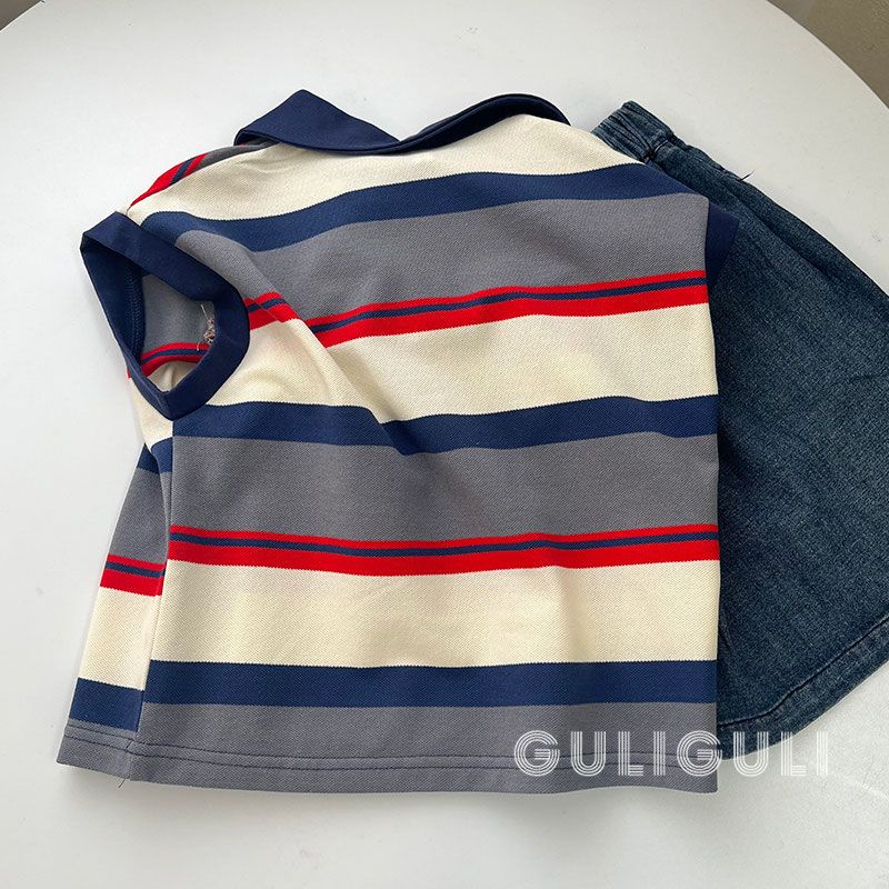 Bộ Áo Sơ Mi POLO Họa Tiết Kẻ Sọc Phong Cách Hàn Quốc Thời Trang Mùa Hè Cho Bé Trai