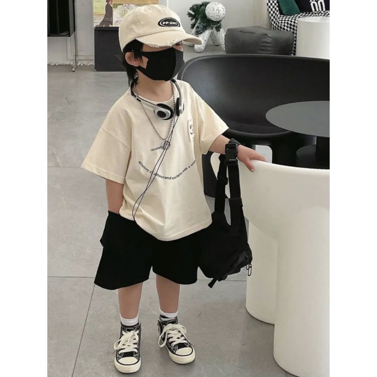 Áo Thun Cotton Mỏng Tay Ngắn Dáng Rộng Phong Cách Hàn Quốc Thời Trang Mùa Hè Cho Bé Trai