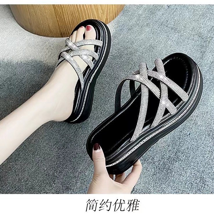 Dép Sandal Đế Dày Đính Đá Thời Trang Mùa Hè 2023 Cho Nữ