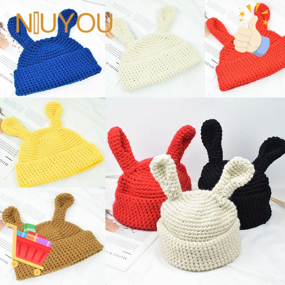 Mũ Dệt Kim Màu Trơn Đính Tai Thỏ Dễ Thương