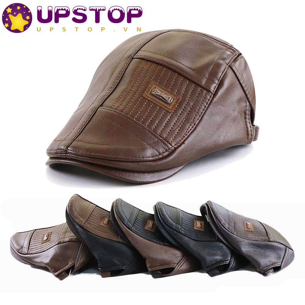 Mũ Beret Da PU Lót Nhung Giữ Ấm Thời Trang Cho Nam