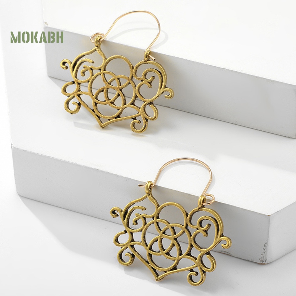 Khuyên Tai Dạng Vòng Rỗng Khắc Họa Tiết Hình Học Phong Cách Boho Cho Nữ