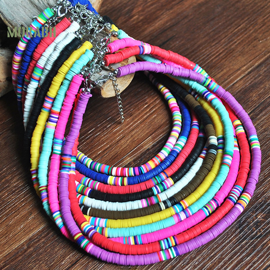 [Mok Abh] Vòng Cổ Hạt Đất Sét Polymer Nhiều Màu Sắc Lâu Trôi Có Thể Xếp Chồng Lên Nhau