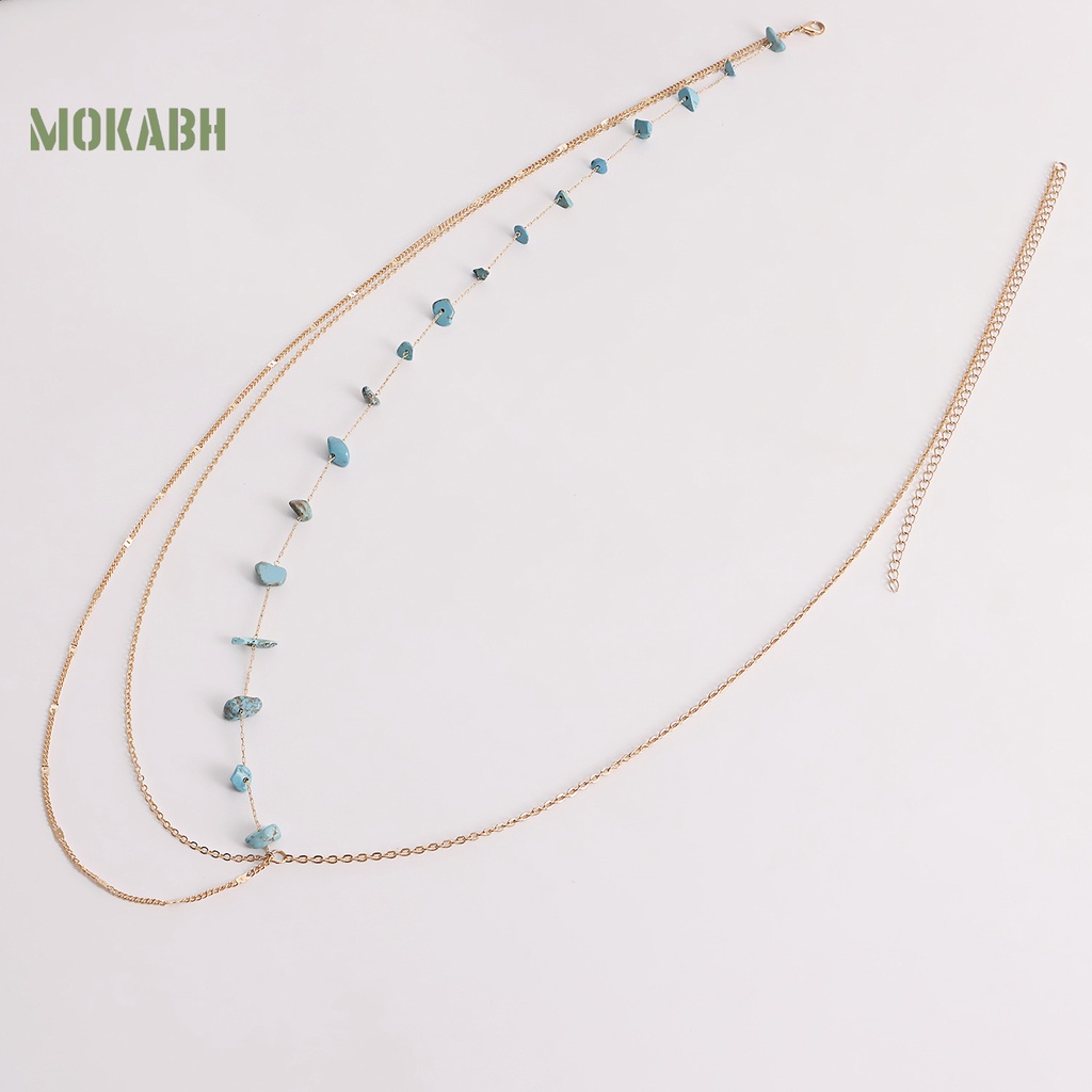 [Mok Abh] Vòng Thắt Lưng Nhiều Vòng Đính Đá Ngọc Lam Giả Phong Cách Bohemian Có Thể Điều Chỉnh Dùng