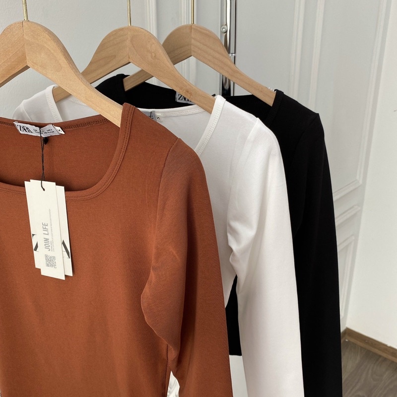 Áo Thun Nữ CRopTop Dài Tay Chely Cổ Vuông Cotton Borip Co Giãn Đơn Giản Basic Trẻ Trung Năng Động | BigBuy360 - bigbuy360.vn