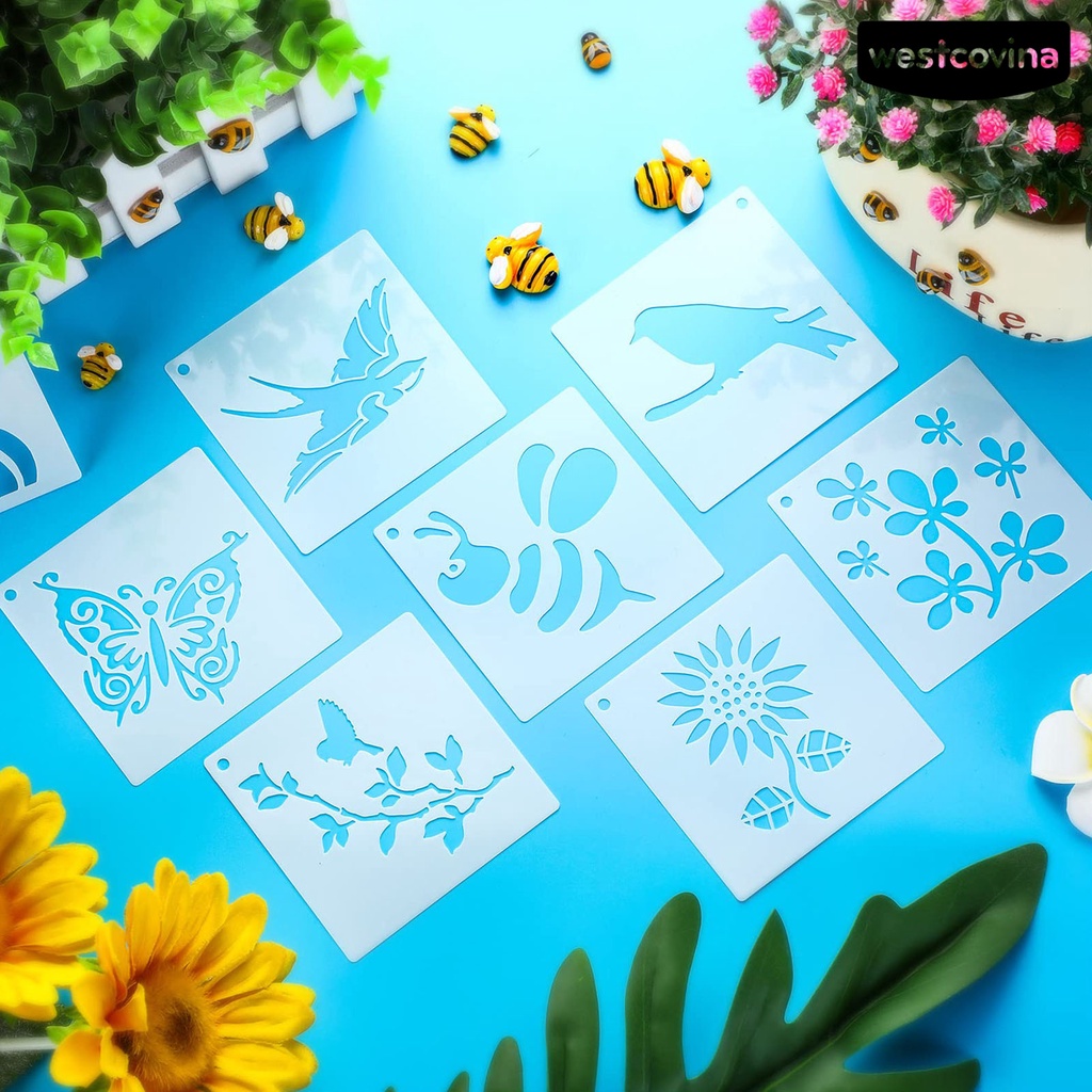 [WSTN] [WSTN]✎Bộ 60 Khuôn Vẽ Tranh Hình Hoa Lá Thú Cưng Khoét Rỗng Tái Sử Dụng Được