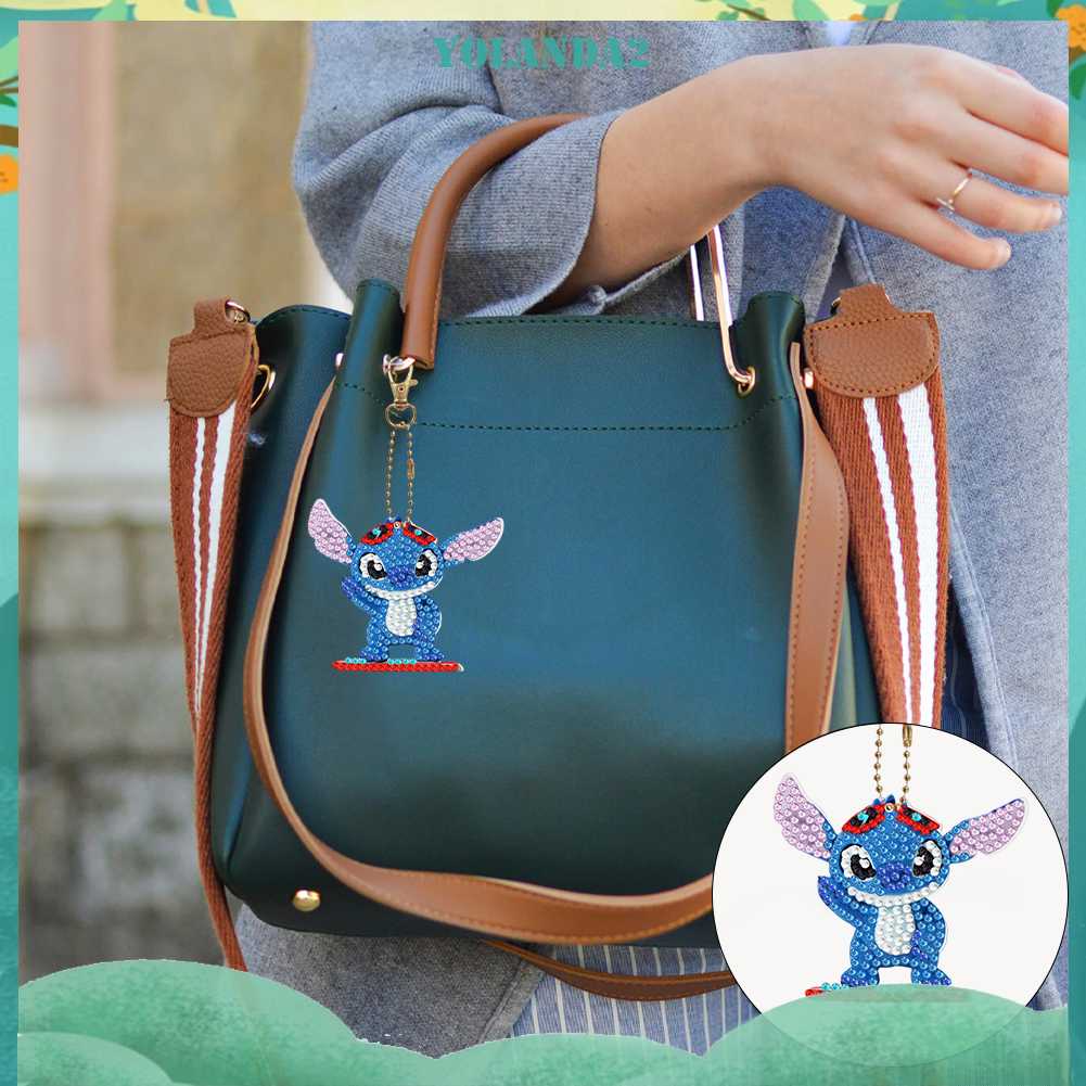 Móc Chìa Khóa Kim Cương 5D Họa Tiết Hoạt Hình Hai Mặt DIY Dành Cho Người Mới Bắt Đầu