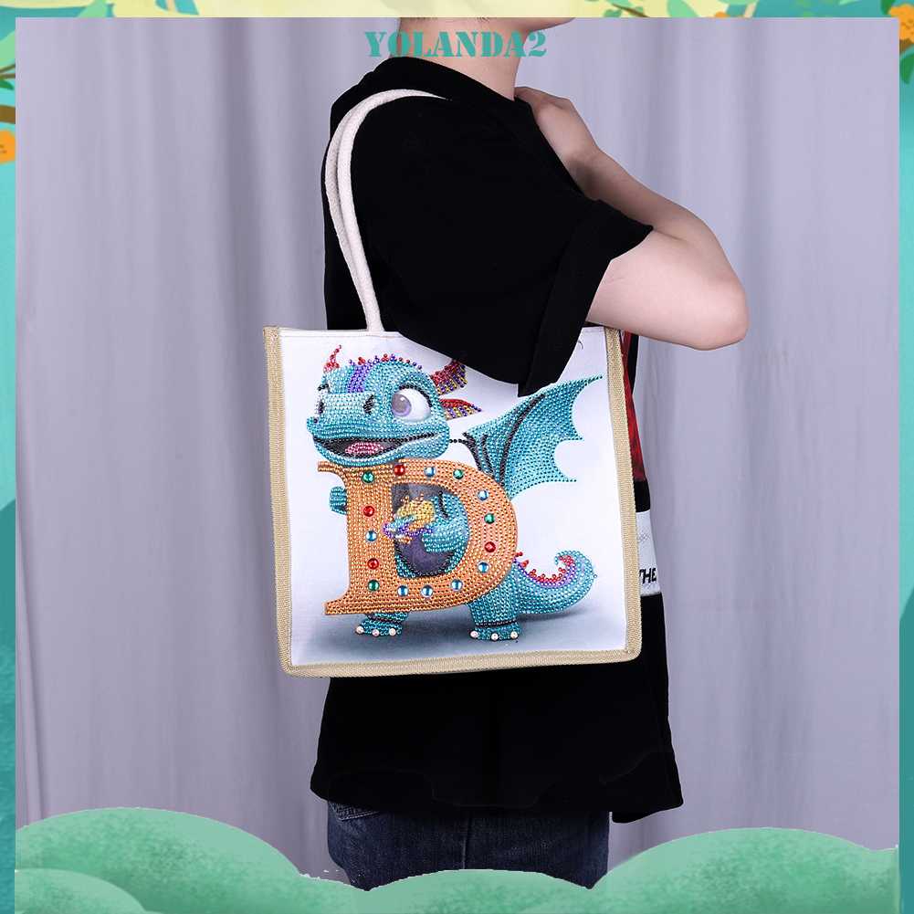 Túi Tote Đựng Tranh Đính Đá 5D Tự Làm Hình Khủng Long Cho Nữ