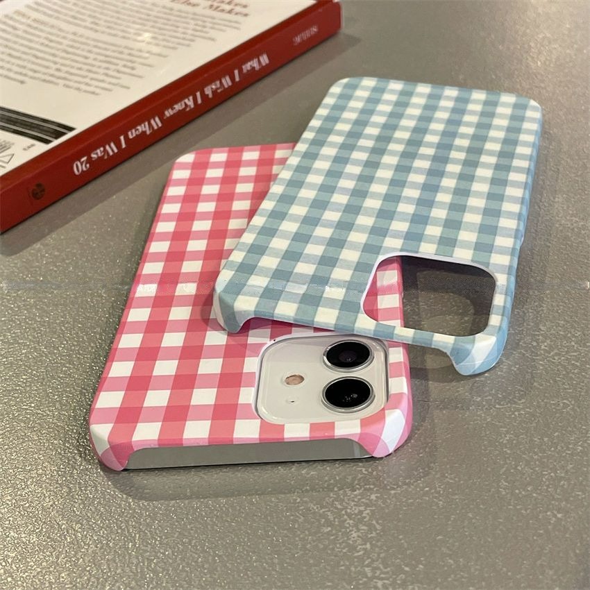 Ốp Điện Thoại Siêu Mỏng Họa Tiết Sọc Caro Màu Hồng / Trắng Cho Iphone12 11Promax / X / Xr / 8P / 14 / 13 / 11