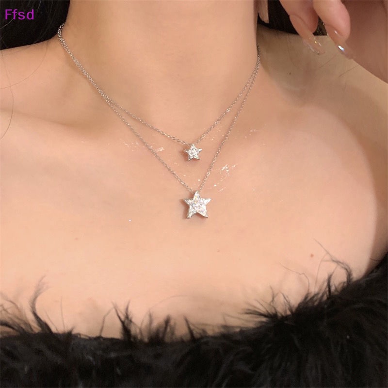 Vòng cổ Hai Lớp Mặt Hình Ngôi Sao Đính Đá Pha Lê Thời Trang Cho Nữ