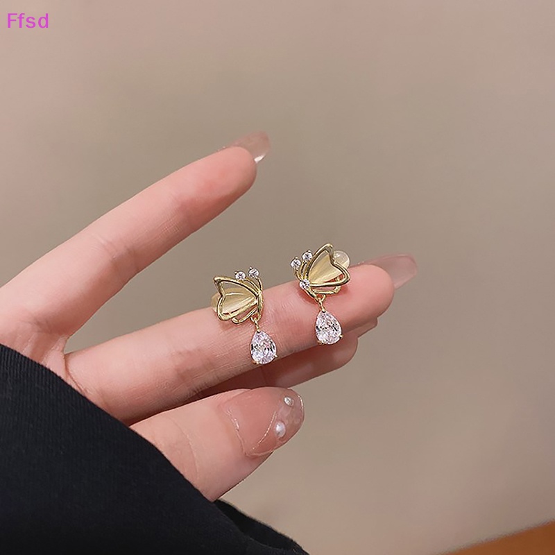 {Ffsd} Khuyên Tai Đính Đá Zircon Hình Giọt Nước Và Bướm Thiết Kế Sáng Tạo Lãng Mạn Thời Trang Làm Quà Tặng Ngày Của Nữ