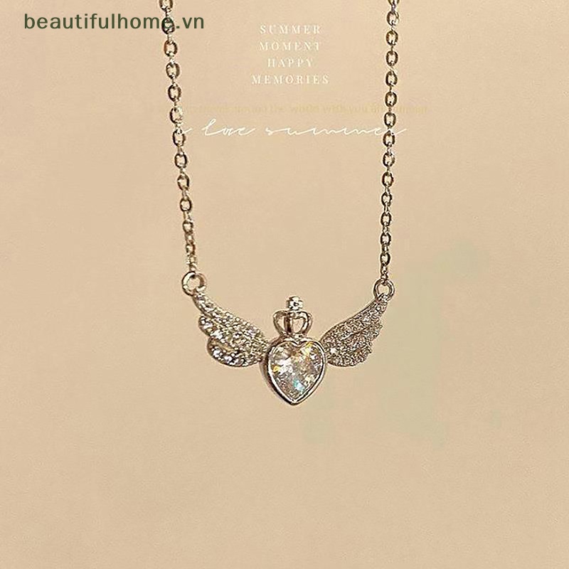 [beautifulhome] Vòng cổ Pha Lê Hình Cánh Trái Tim Phong Cách Ins Nhẹ Nhàng Thời Trang Dễ Phối Đồ Trang Sức Cho Nữ [beauty]