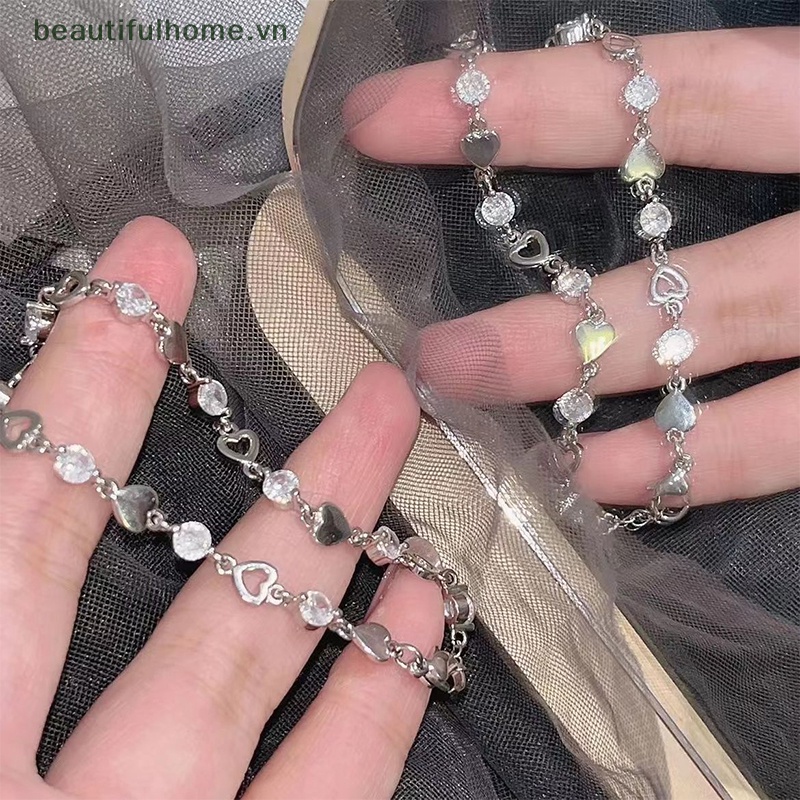 [beautifulhome] Vòng Tay Đính Đá Zircon Hình Trái Tim Lấp Lánh Thanh Lịch Thời Trang Hàn Quốc Dành Cho Nữ [beauty]