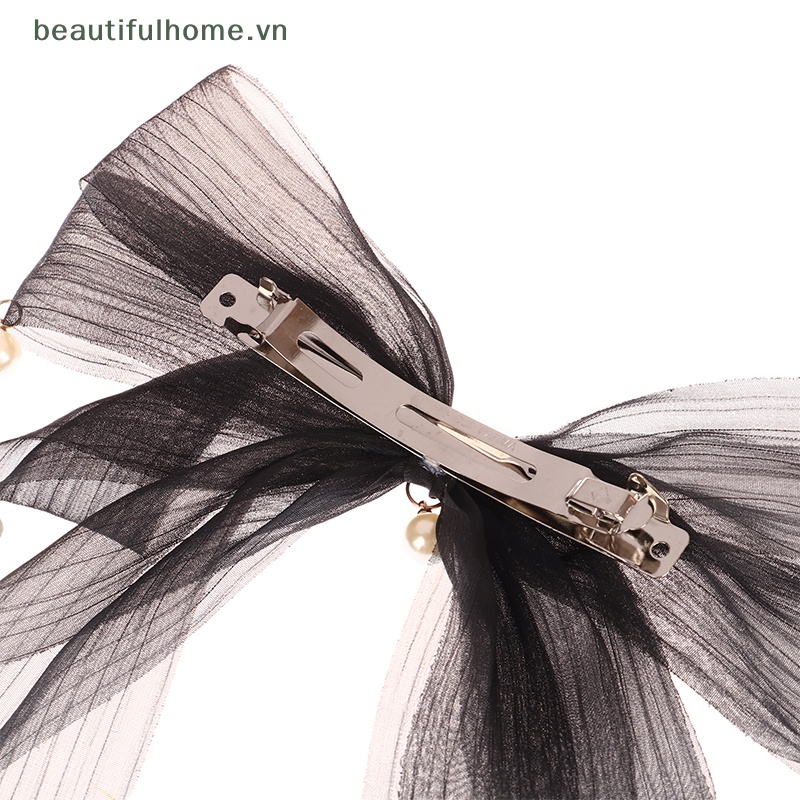 Kẹp Tóc Thắt Nơ Sợi Lưới Trắng Đen Mới Cho Nữ [Beautyhome]