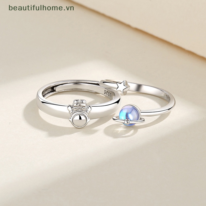 [beautifulhome] Nhẫn Cặp Đôi Đính Đá Mặt Trăng Phi Hành Gia Không Gian Cá Tính Hàng Mới [beauty]