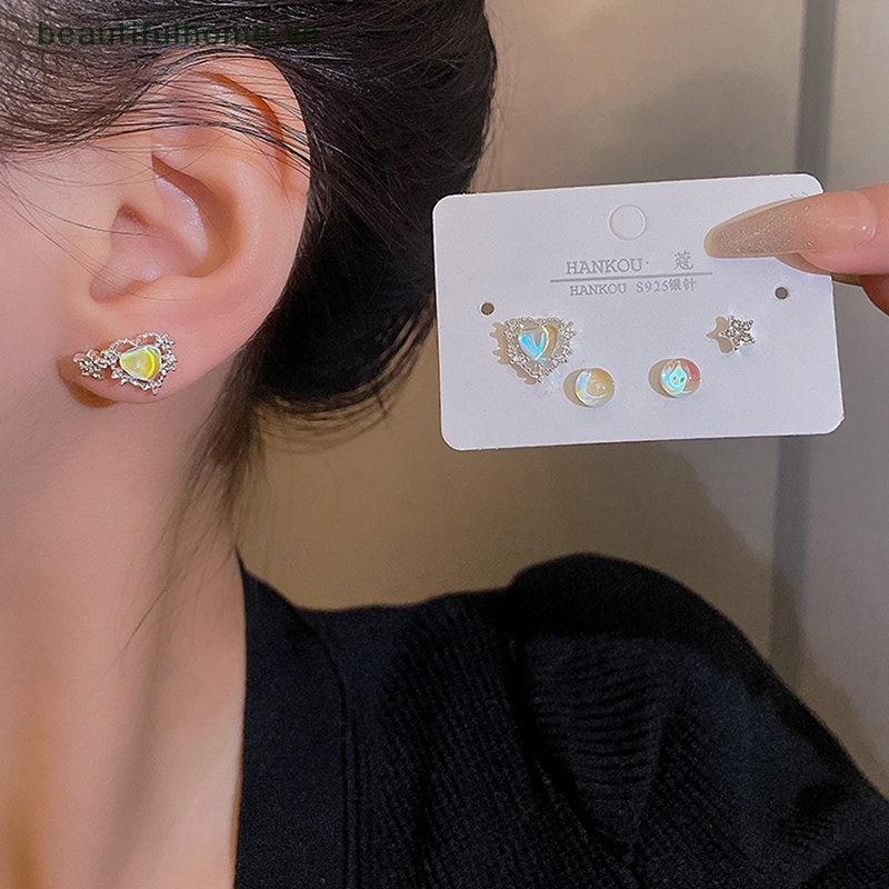 Set 3 Đôi Bông Tai Hình Trái Tim / Ngôi Sao / Ngọc Trai Thời Trang Cho Nữ